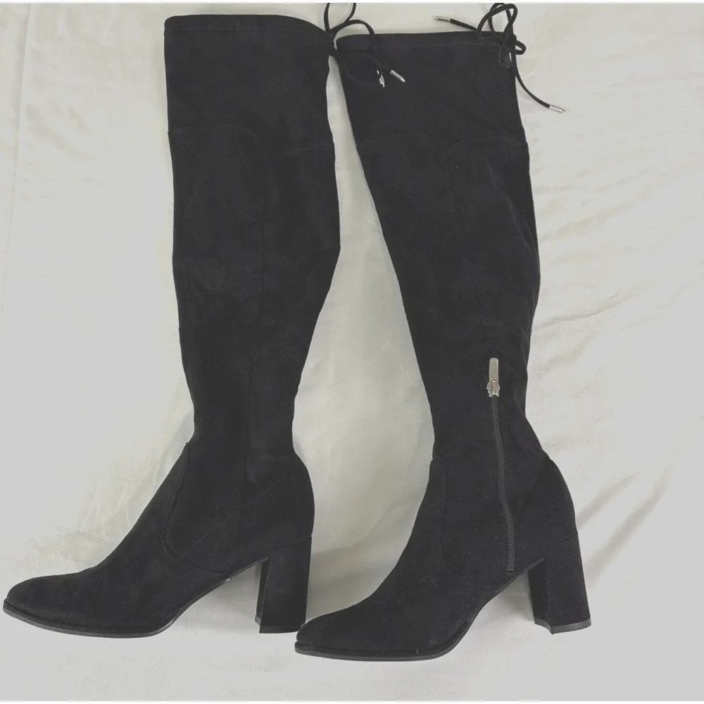Marc Fisher Okun Over The Knee Black Faux Suede‎ Boots Size 7.5 M Preppy Western